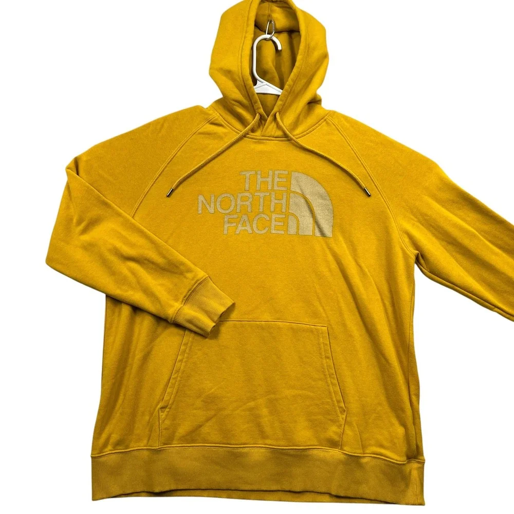The North Face Hoodie Womens XL Yellow Gold Logo Pullover Sweatshirt Raglan